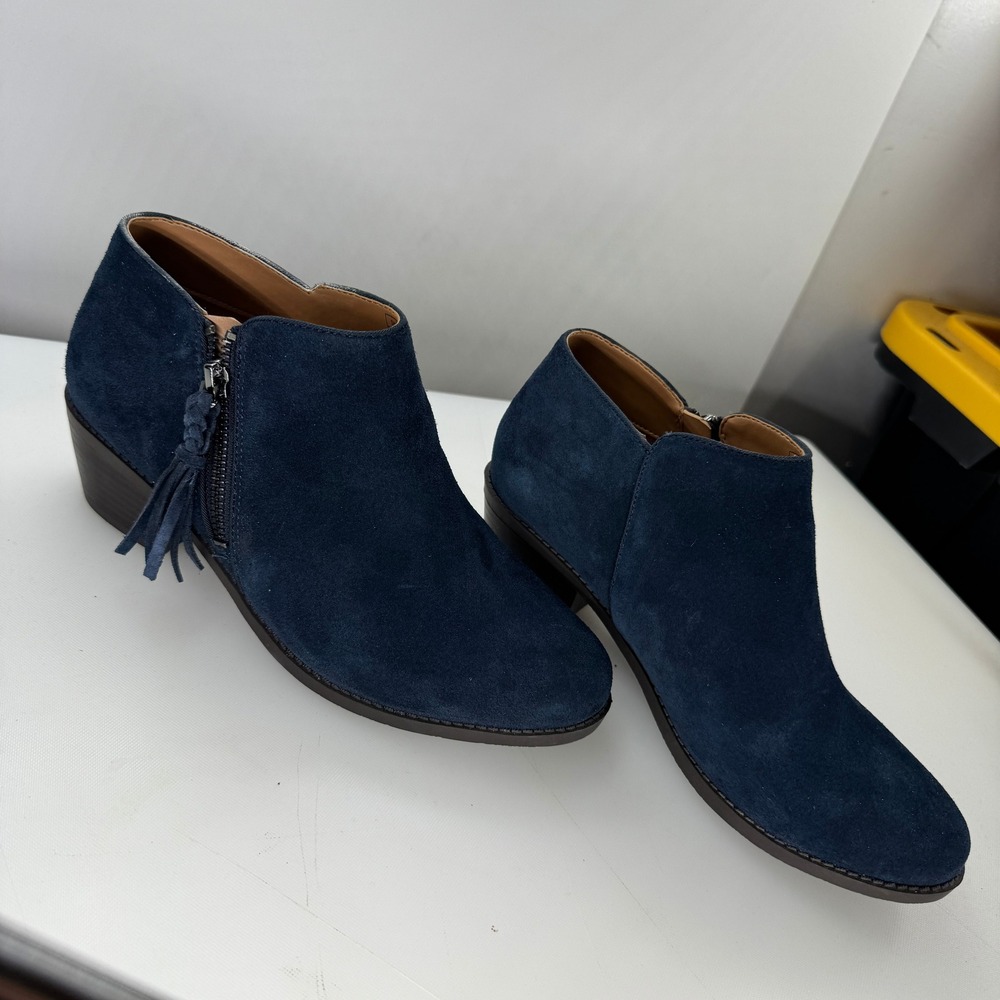 Vionic Shyanne Suede Tassel Side Zip Orthotic Ankle Bootie Women 7.5 Navy Blue - Picture 9 of 10